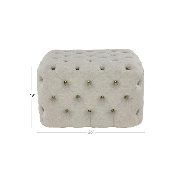 Beige Linen Tufted Ottoman