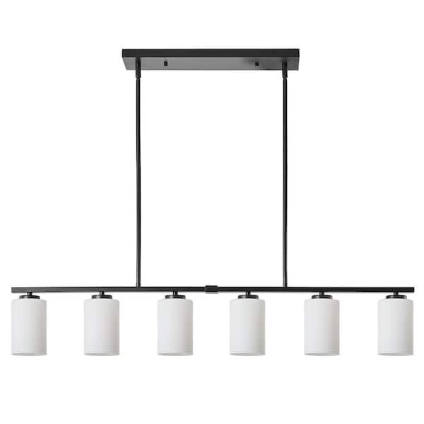 ZSMIHDOH 6-Light Black Modern Kitchen Island Light Fixture,Linear Chandelier Pendant Hanging Light with White Frosted Glass Shade