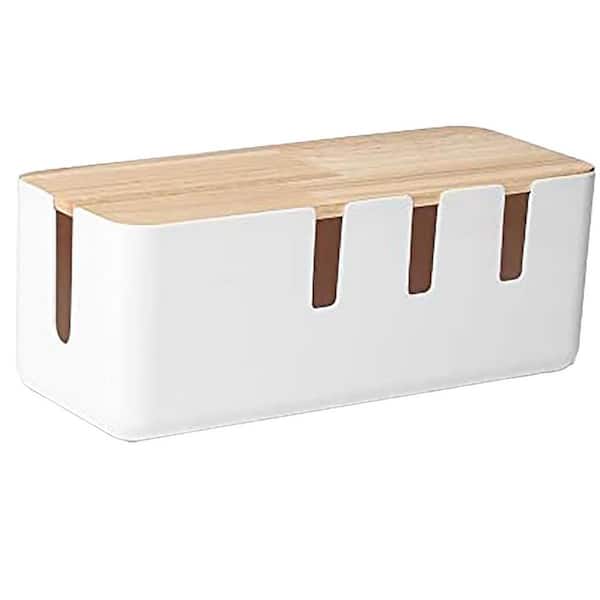 Cable Management Box 12 x 5 x 4.5 in. Wire Organizer with Wood Lid for Desk TV Computer USB Hub System