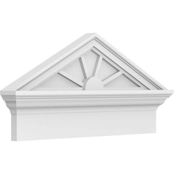 Ekena Millwork 26 in. W x 13-3/8 in. H x 2-3/4 in. P Pitch 6/12 Peaked Cap 4 Spoke Signature Urethane Combination Pediment Primed Tan