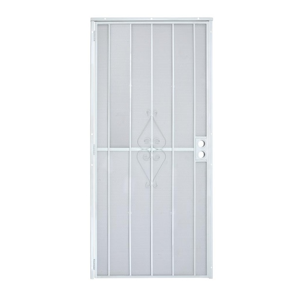 Grisham 32 in. x 80 in. Universal Powdered Coat White Surface Mount Steel Security Door with Expanded Steel Scree