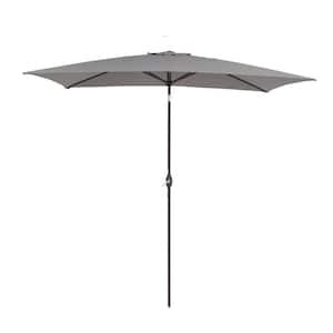 10 ft. x 6.5 ft. Market Rectangular Patio Umbrella with Tilt and Crank Waterproof Canopy Garden and Pool in Gray