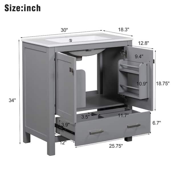 Virubi 30 in. W x 18 in. D x 34 in. H Bath Vanity in Gray with