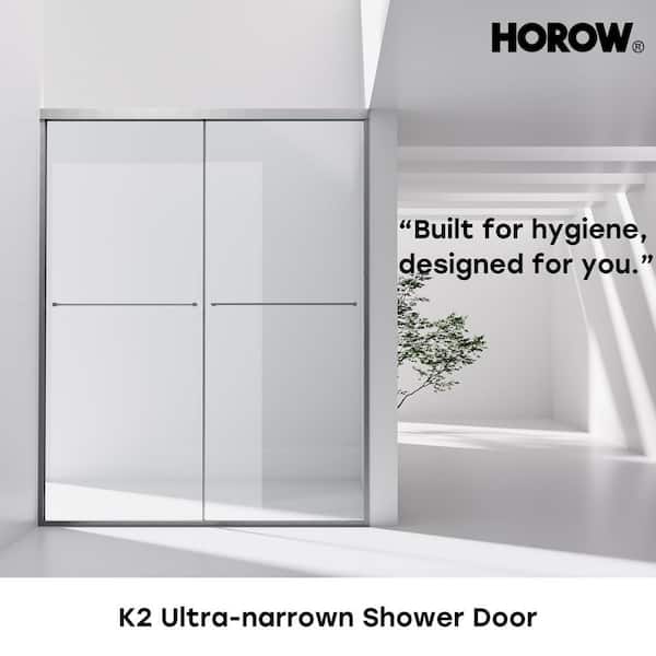 56 in. - 60 in. W x 76 in. H Double Sliding Semi-Frameless Shower Door in Brushed Nickel with 5/16 in.(8 mm) Clear Glass