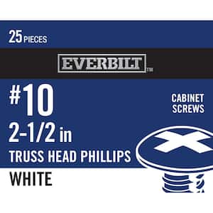 #10 x 2-1/2 in. Zinc Phillips Drive Truss-Head Cabinet Screw with White Painted Head (25-Piece)