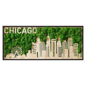 30 in. W x 12.6 in. H Metal Green Chicago Moss City Silhouette Wall Art