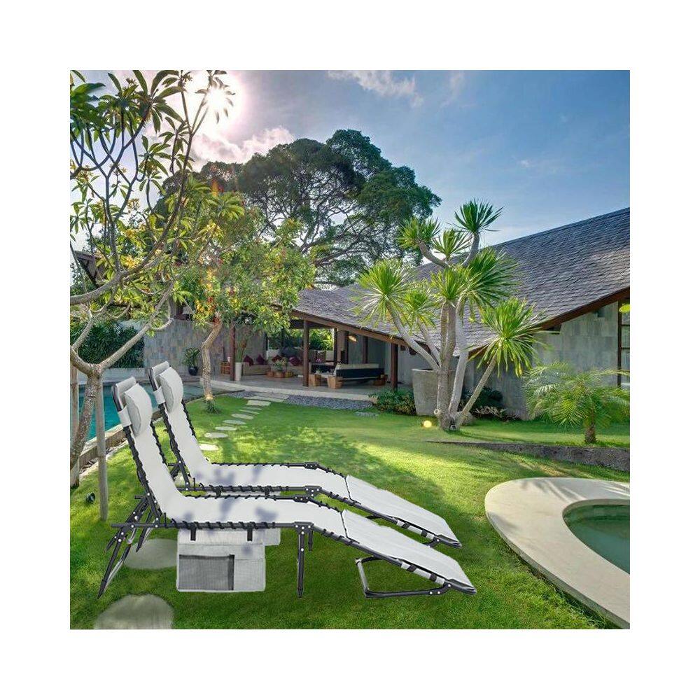 2-Pack Gray Outdoor Folding Lounge Chairs, Adjustable Backrest Sun Shade Canopy, Breathable Mesh Seat