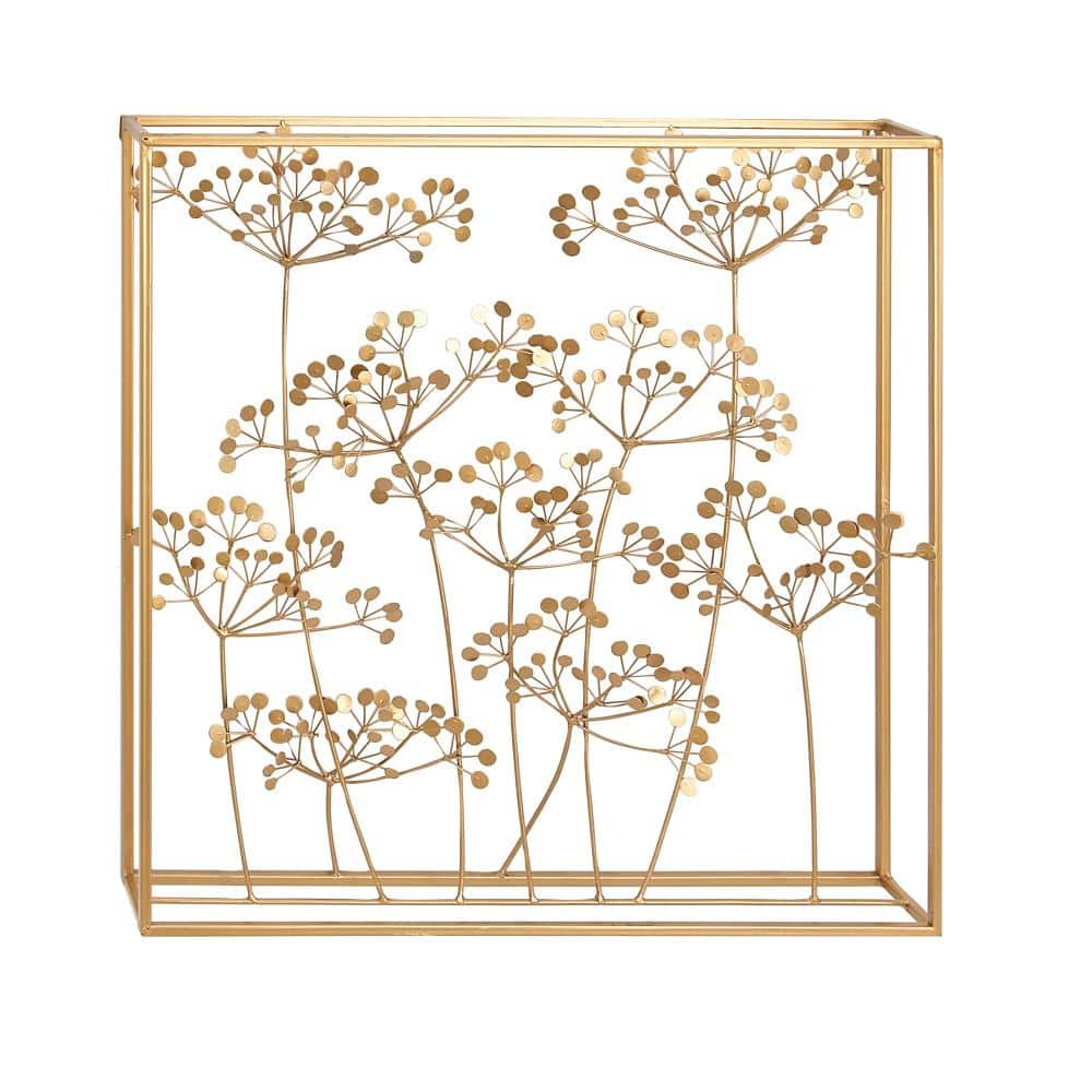 Gold Metal Botanical Wall Sculpture with Box Frame