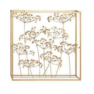 28 in. x  28 in. Metal Gold Floral Wall Decor with Gold Frame