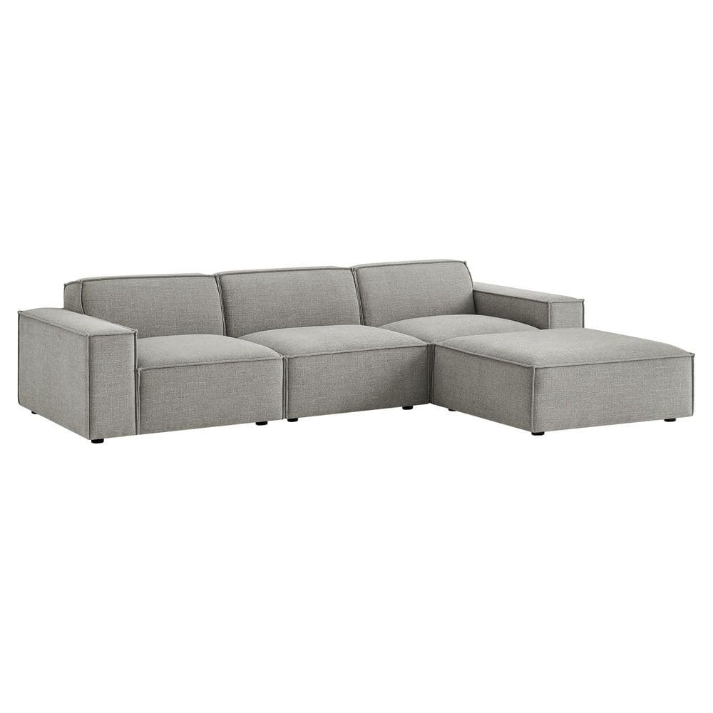 Restore Performance Fabric Upholstered 4-Piece Modular Sofa Set with Ottoman in Pewter