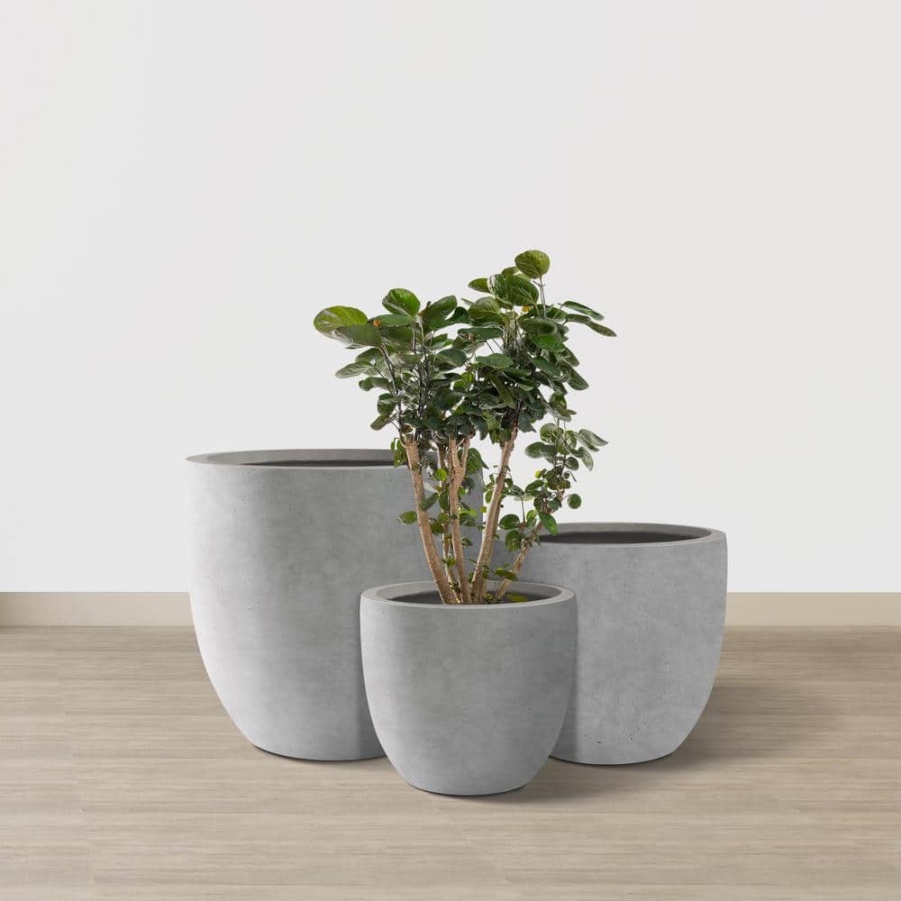 Natural Concrete Round Planters Set of 3 with Drainage Holes