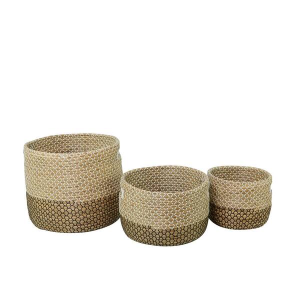 Cosmo by Cosmopolitan Brown Seagrass Handmade Two-Toned Storage Basket with Handles - Set of 3 at Nordstrom Rack