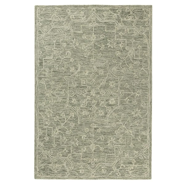 Jade Vintage Floral Hand-Tufted Wool Oriental Green 5 ft. x 8 ft. Indoor Area Rug