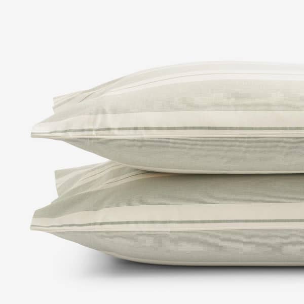 Wide Stripe T200 Yarn Dyed Moss Green Cotton Percale King Pillowcases (Set of 2)