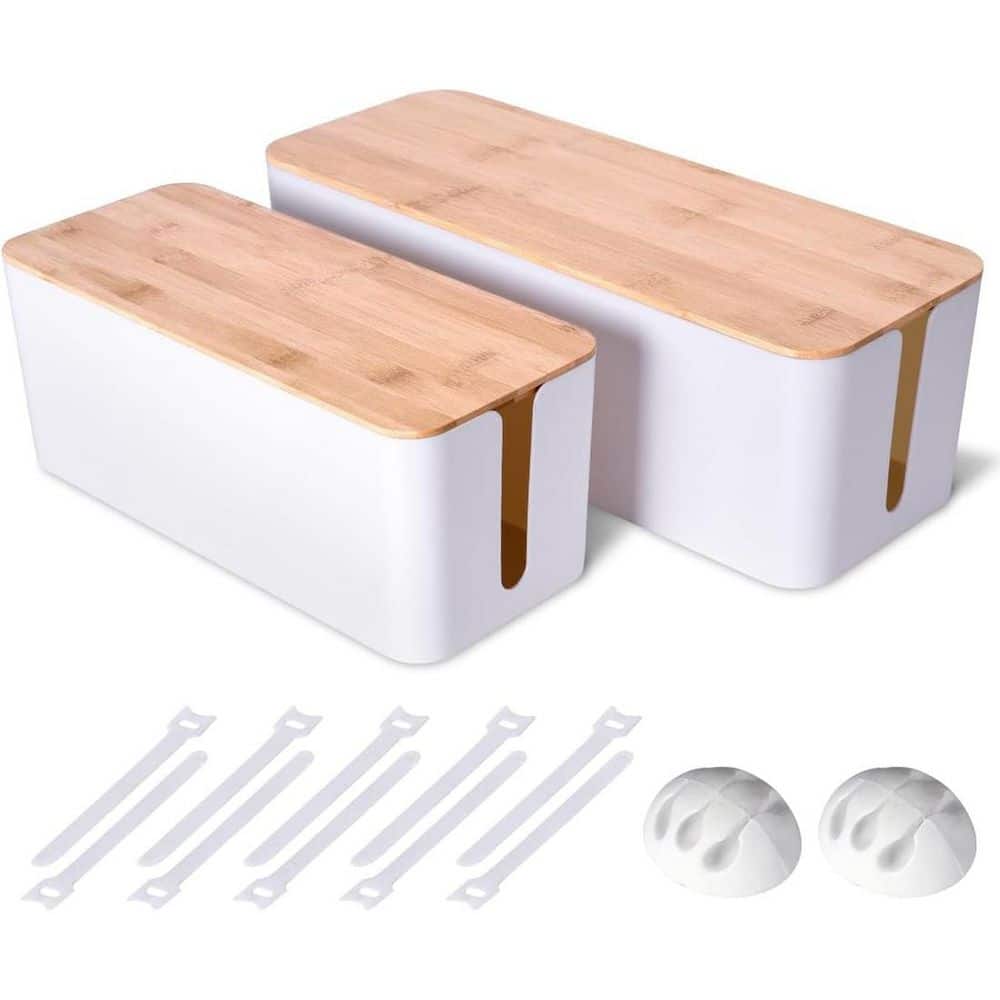 Wooden Style Cable Management Box Set Large Medium Organizer Cord Cover White Ventilated Safe 2 Pack price history on PriceWatchPro