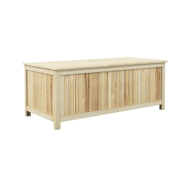 45.5 Gal. Natural Wooden Deck Box, Outdoor Storage Box, Garden Storage Container for Balcony, Porch, Poolside