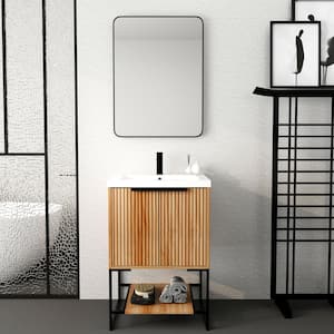 18.1 in. W x 23.6 in. D x 35 in. H 1 Sink Freestanding Bath Vanity in Maple with White Resin Top