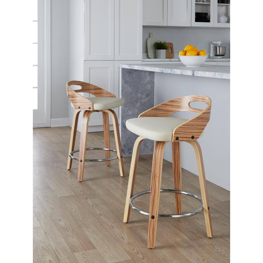 Light Brown Swivel Wood and Metal Counter Stool