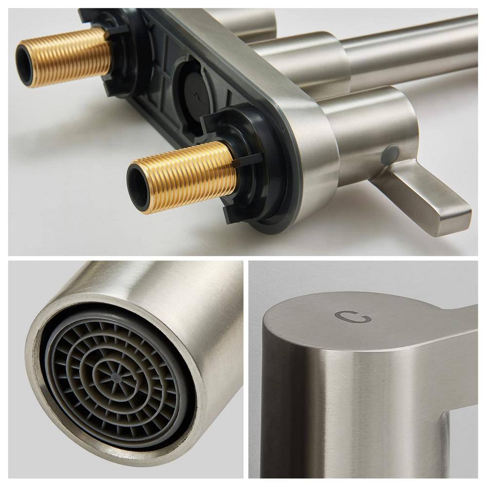 Brushed Nickel Double Handle Mid Arc Bathroom Faucet