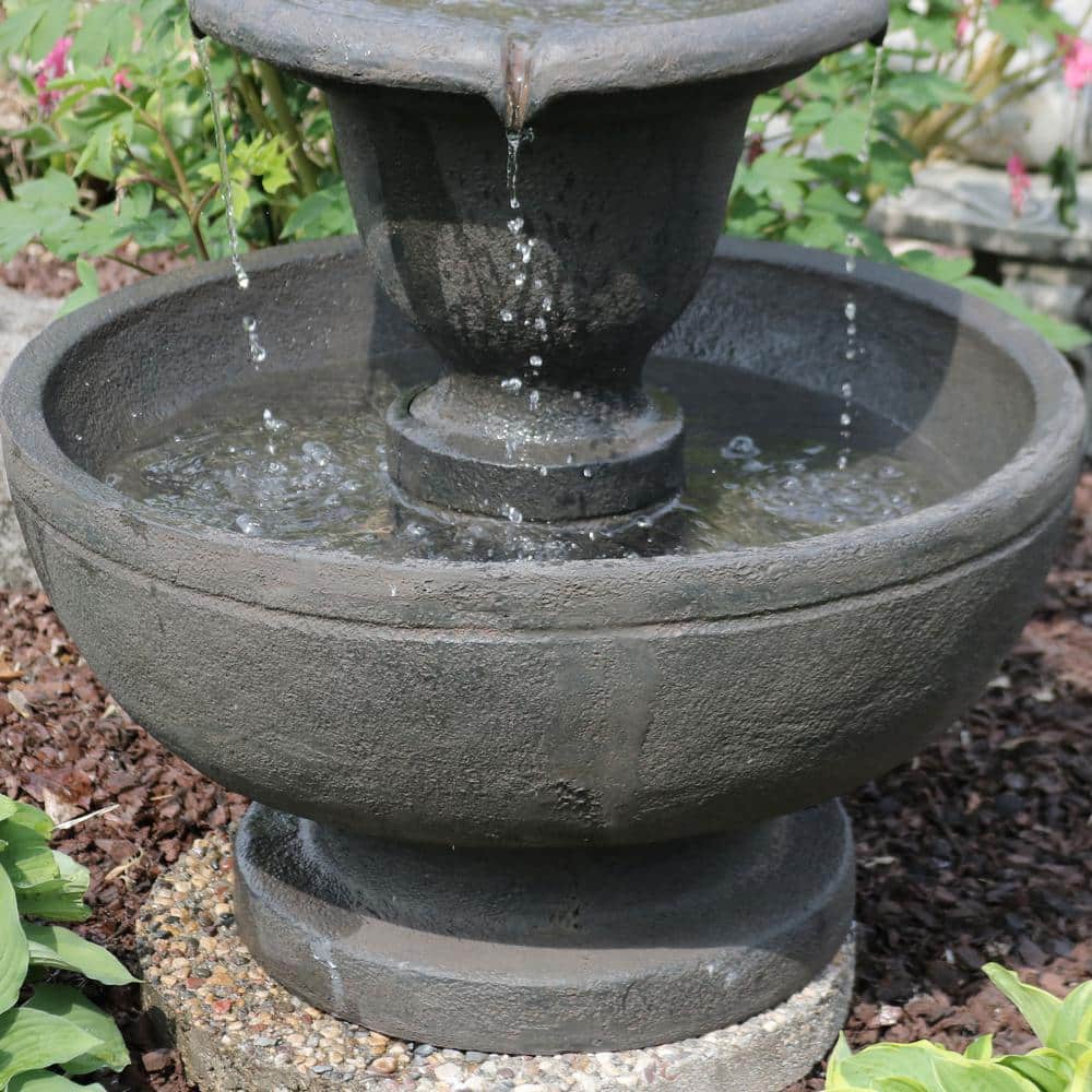 Gray Polyresin 25" 2-Tier Outdoor Water Fountain