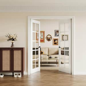 60 in. x 80 in. Universal Handed 10-Lite Clear Glass White Solid Core MDF Double Prehung French Door with Assemble Jamb