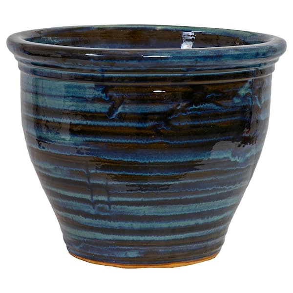 Sunnydaze 18 in. Studio High-Fired Glazed Ceramic Planter-Galaxy Blue - 18.5 in. W x 15 in. H