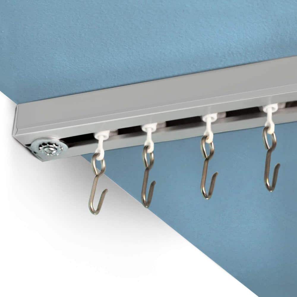 Ceiling Curtain Track Set with Wheeled Carriers and Hooks (21' in Sections-Silver) - 1