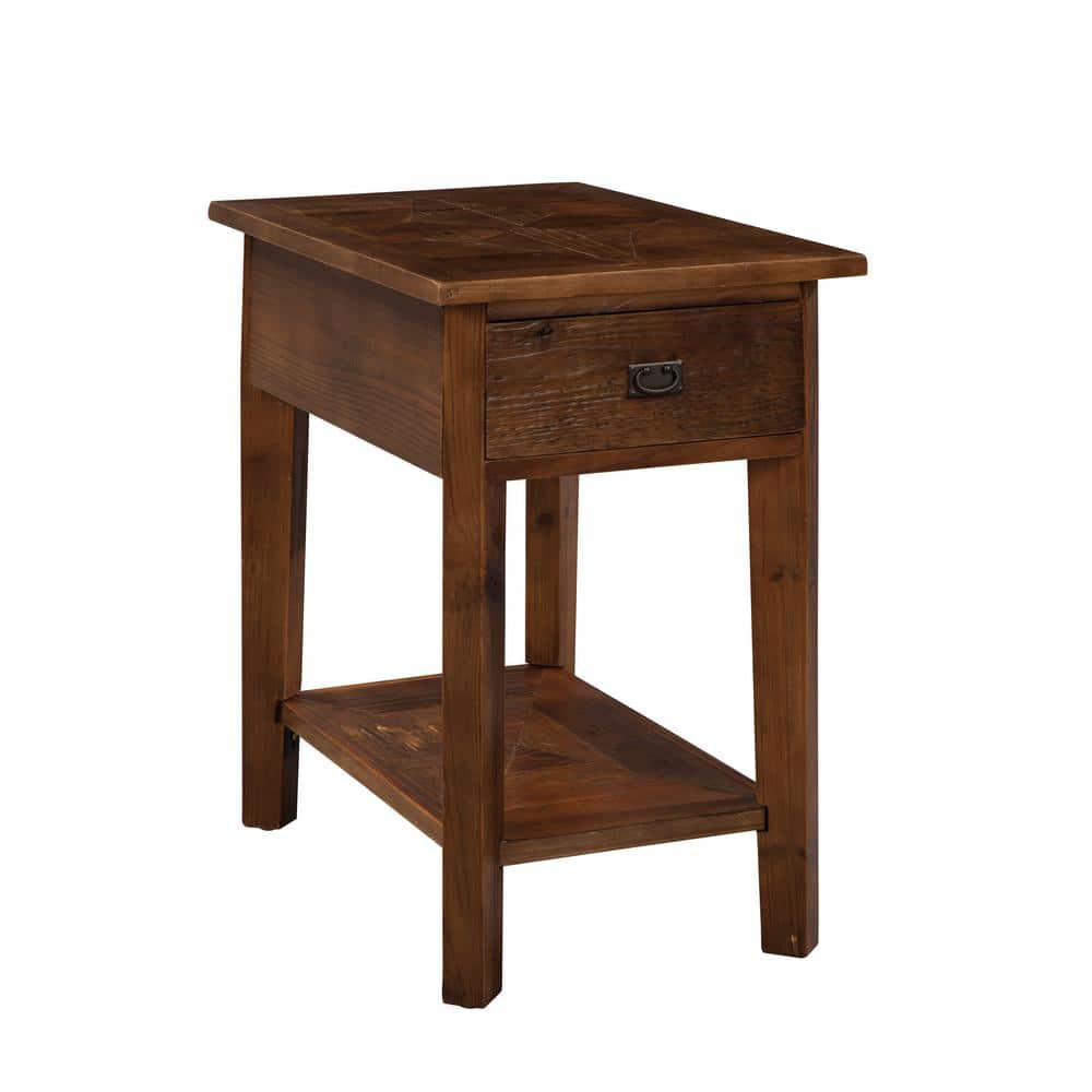 Eco-Friendly Reclaimed Wood Chairside Table with Storage - Natural Finish