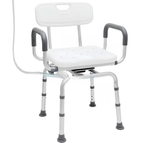 21.3 in. Freestanding Portable Shower Chair with Armrests, Swivel Seat, Adjustable Height in White