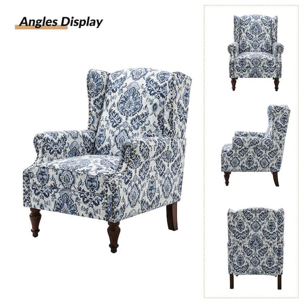 JAYDEN CREATION Gille Traditional Navy Upholstered Wingback JAYDEN CREATION Gille Traditional Navy Upholstered Wingback