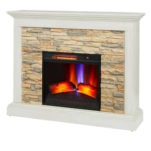 Whittington 50 in. Freestanding Electric Fireplace in Tan with Tan Faux Stone