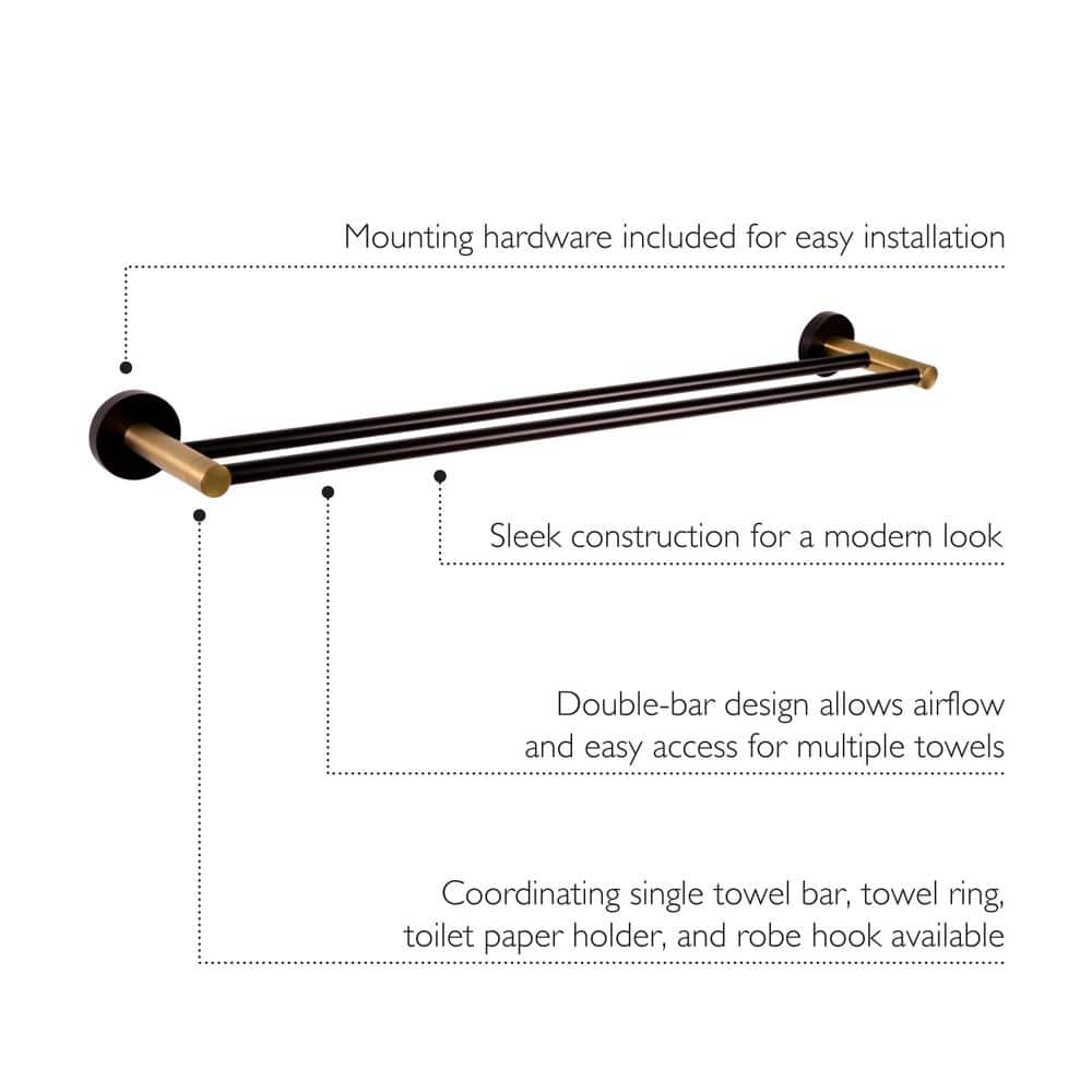 Kelton Matte Black and Satin Gold Double Towel Bar 24"