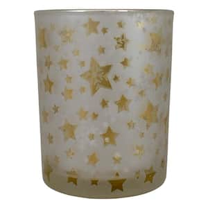 5 in. Matte Silver and Gold Stars and Snowflakes Flameless Glass Candle Holder