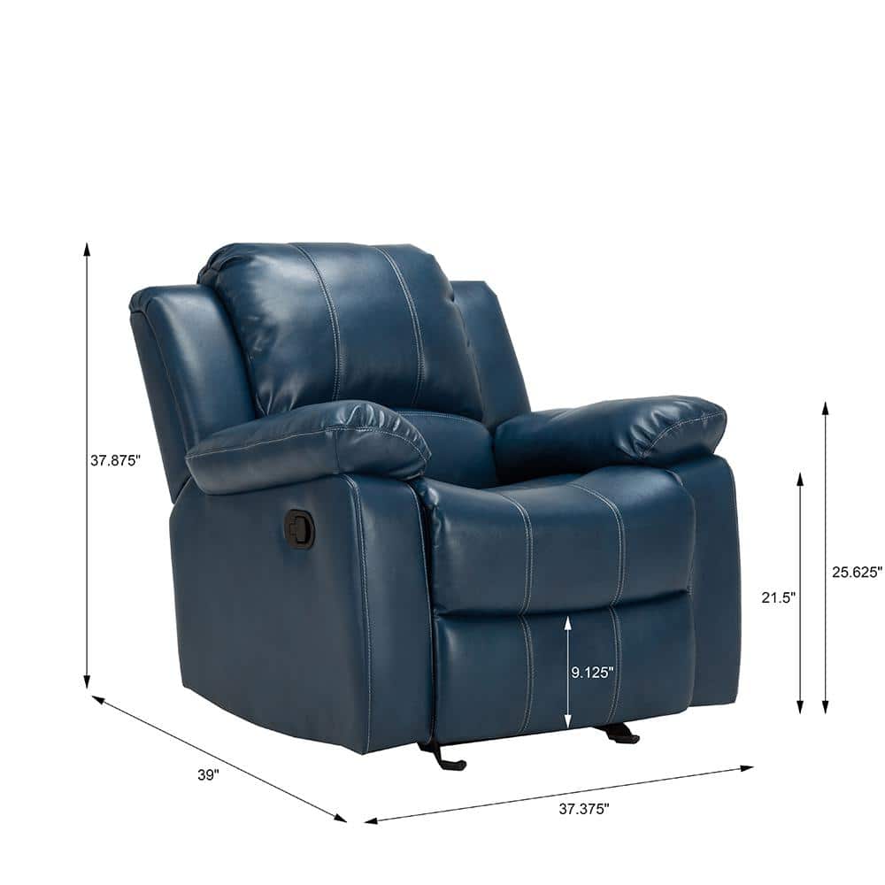 Midnight Blue Transitional Faux Leather & Wood Recliner Chair