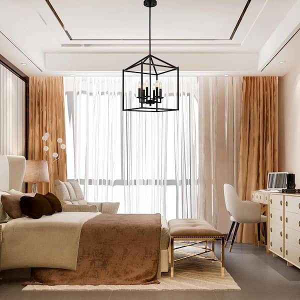 PUDO 16 in. Transitional 6-Light Modern Black Steel Lantern