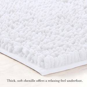Butter Chenille Non-Slip White 20 in. x 34 in. Polyester 2-Piece Bath Mat Set