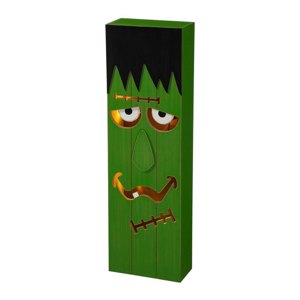 Glitzhome 30 in. H Lighted Wooden Frankenstein Porch Decor 2006300012