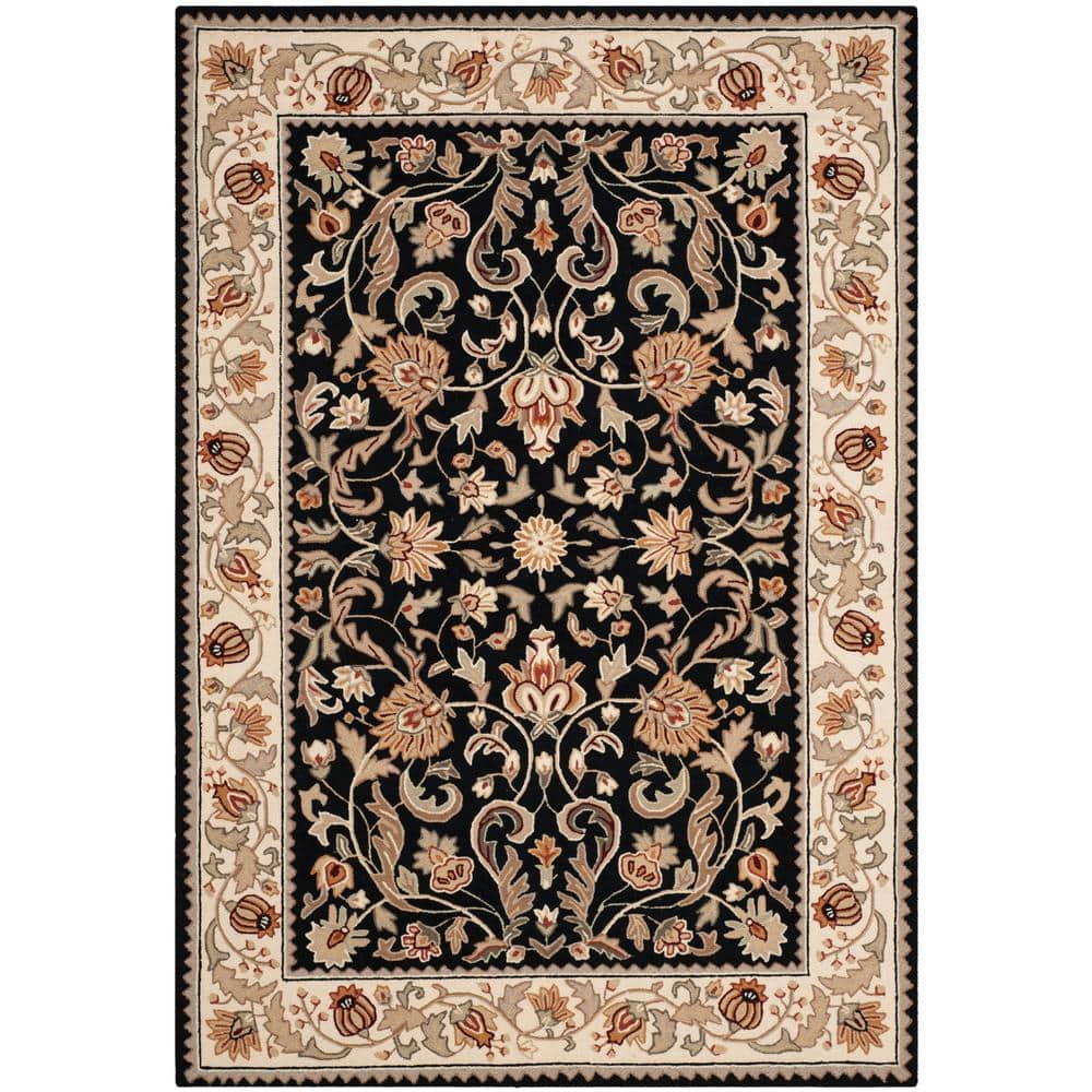 SAFAVIEH Easy Care Black/Ivory 4 Ft. X 6 Ft. Border Area Rug EZC101B-4 ...