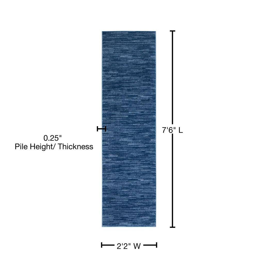 Navy Blue Solid Synthetic Indoor/Outdoor 2'2" x 7'6" Area Rug