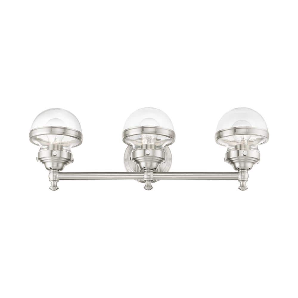 Brushed Nickel 3-Light Vanity with Clear Glass Shades