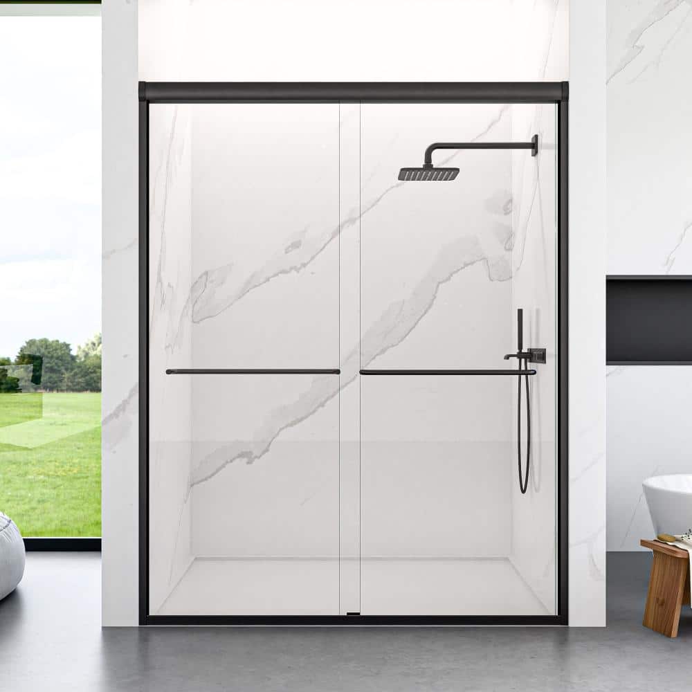 "56 in.-60 in.W x 72 in.H Semi-Frameless Double Sliding Shower Door in Matte Black Finish with 1/4"" in. Tempered Glass" price history on PriceWatchPro