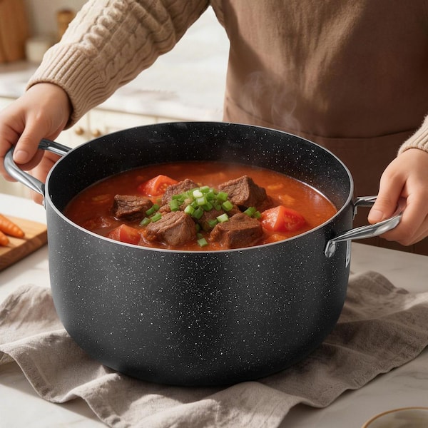 12qt. Aluminum Stock Pot with Nonstick Ceramic Coating and Glass Lid, Ideal for Cooking Soups, Free from PFOA and PFAS