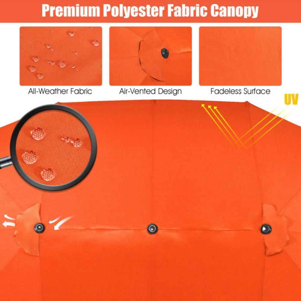 15 Ft Orange Double-Sided Patio Umbrella with Hand-Crank