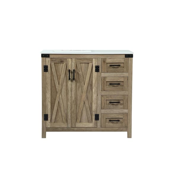 Unbranded Timeless Home 19 in. W x 36 in. D x 34 in. H Bath Vanity in Natural Oak with Ivory White Engineered Stone Top