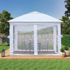 Ventilated Double Layer Top 10 ft. x 10 ft. Light Gray Outdoor Steel Frame Pop-up Canopy Grill Canopy Gazebo Tent