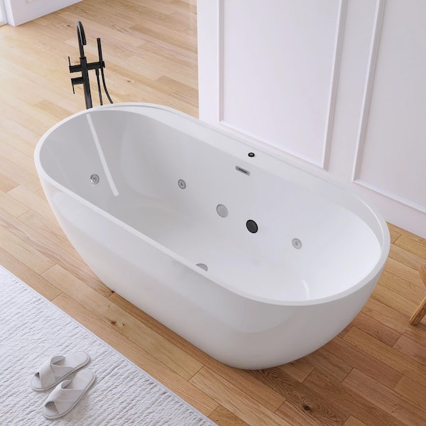 MEDUNJESS 67 in. Acrylic Oval Flatbottom Freestanding Whirlpool