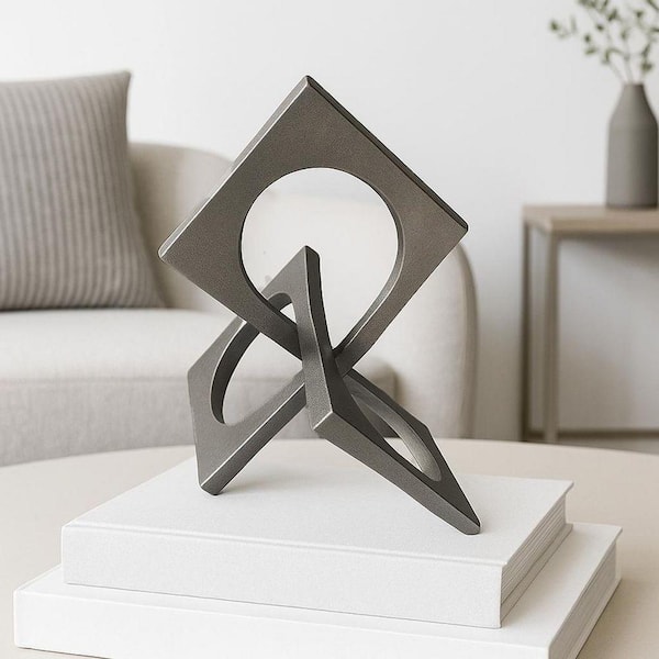 Linked Square Design Silver 8.5 in. x 7 in. Square Metal Geometric Metal Sculpture Decor in Silver