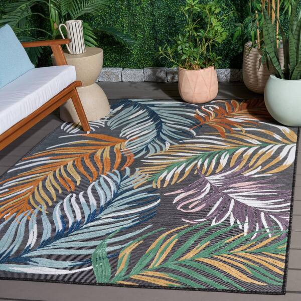 Cabana 5 x 8 Black/Multi Leaf CBN445Z Area Rug