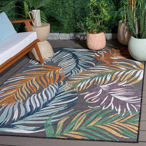Cabana 6 x 10 Black/Multi Leaf Area Rug