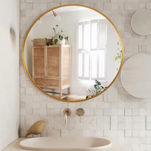 20 in. W x 20 in. H Round Framed Wall Mount Bathroom Vanity Mirror in Gold